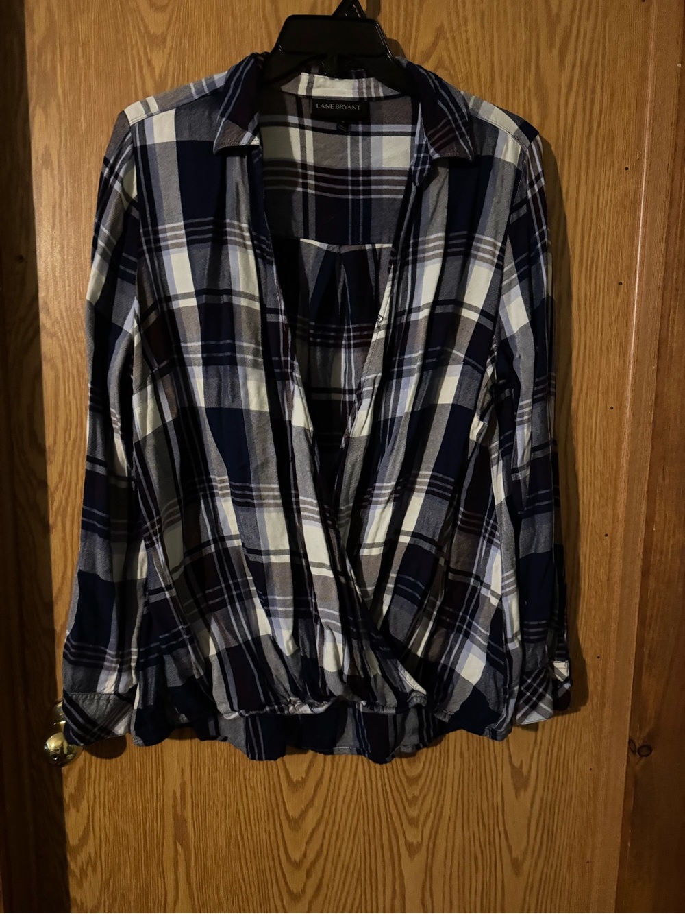 Lane Bryant Navy & White Plaid Wrap Blouse